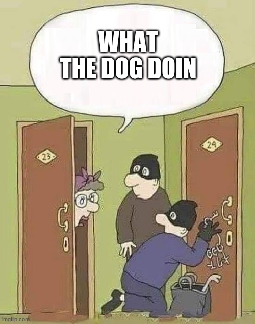Robbers | WHAT THE DOG DOIN | image tagged in robbers | made w/ Imgflip meme maker