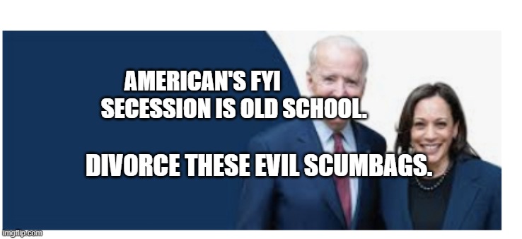 Clueless Biden and Harris | AMERICAN'S FYI               SECESSION IS OLD SCHOOL. DIVORCE THESE EVIL SCUMBAGS. | image tagged in clueless biden and harris | made w/ Imgflip meme maker