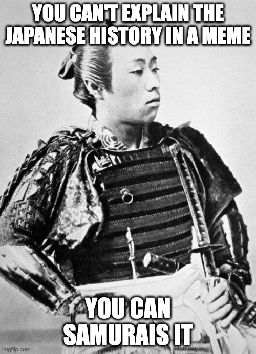 Lol | YOU CAN'T EXPLAIN THE JAPANESE HISTORY IN A MEME; YOU CAN SAMURAIS IT | image tagged in samurai | made w/ Imgflip meme maker