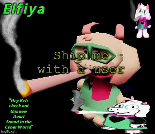 trefmsms | Ship me with a user | image tagged in ralsei chuffin' temp | made w/ Imgflip meme maker
