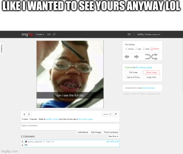 tf | LIKE I WANTED TO SEE YOURS ANYWAY LOL | made w/ Imgflip meme maker