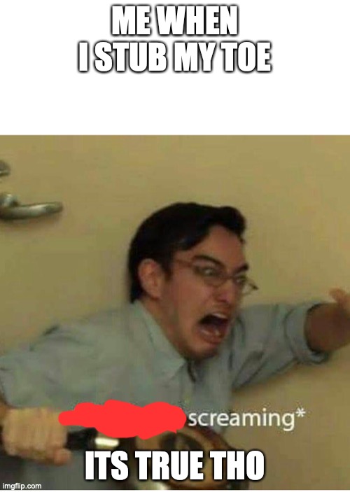 confused screaming | ME WHEN I STUB MY TOE; ITS TRUE THO | image tagged in confused screaming | made w/ Imgflip meme maker