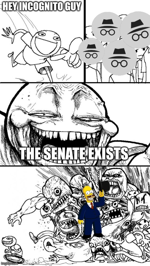 Hey Internet | HEY INCOGNITO GUY; THE SENATE EXISTS | image tagged in memes,hey internet | made w/ Imgflip meme maker