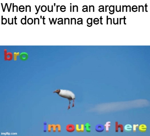 bro im out of here | When you're in an argument but don't wanna get hurt | image tagged in bro im out of here | made w/ Imgflip meme maker