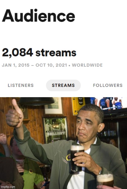 My Spotify has totaled more than 2,000 streams.  Cool stuff. | image tagged in not bad | made w/ Imgflip meme maker