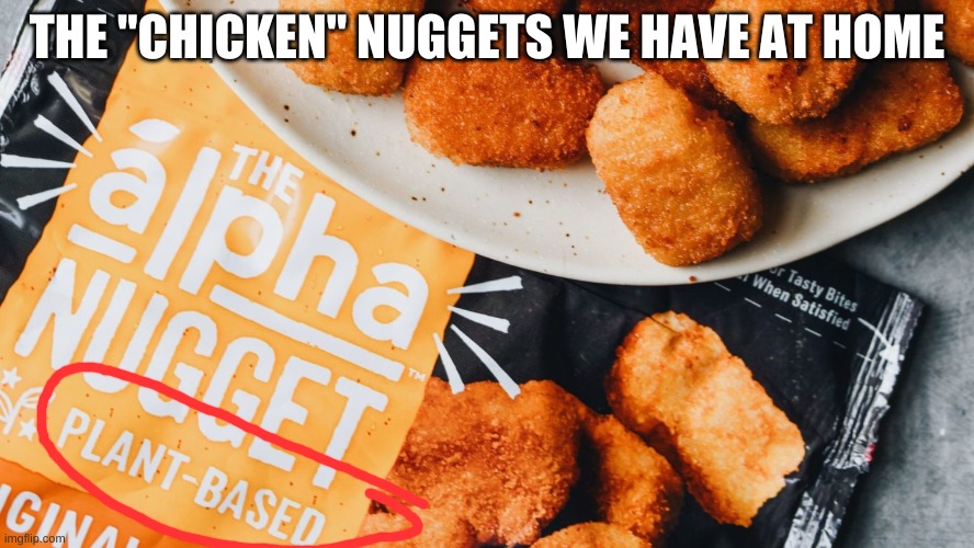 Vegan Chicken Nuggets | THE "CHICKEN" NUGGETS WE HAVE AT HOME | image tagged in vegan chicken nuggets | made w/ Imgflip meme maker