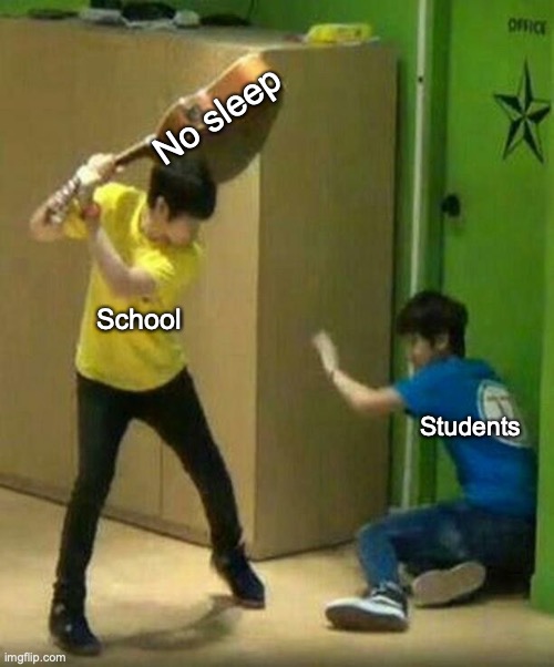Lol true | No sleep; School; Students | image tagged in woozi hitting mingyu,school,online school,so true memes | made w/ Imgflip meme maker