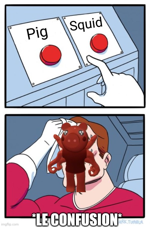 Two Buttons | Squid; Pig; *LE CONFUSION* | image tagged in memes,two buttons | made w/ Imgflip meme maker