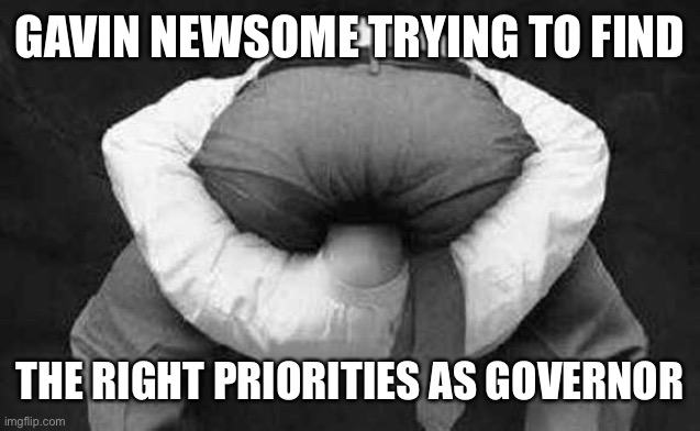 Head up ass  | GAVIN NEWSOME TRYING TO FIND THE RIGHT PRIORITIES AS GOVERNOR | image tagged in head up ass | made w/ Imgflip meme maker