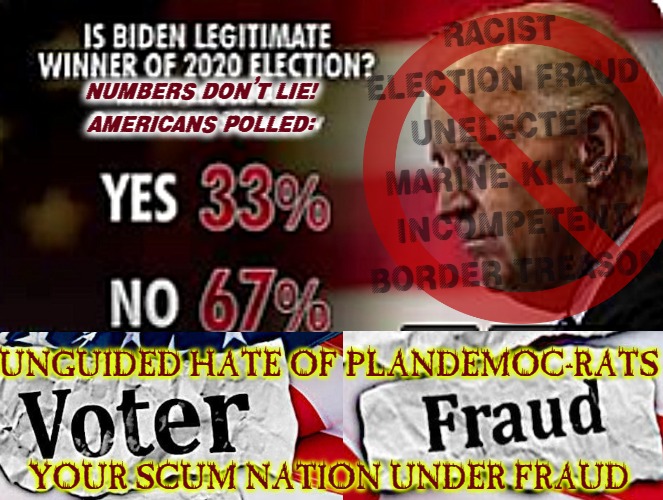 I Hate My Country, ( Impeach Biden ) | RACIST
ELECTION FRAUD
UNELECTED
MARINE KILLER
INCOMPETENT
BORDER TREASON; NUMBERS DON'T LIE!
AMERICANS POLLED:; UNGUIDED HATE OF PLANDEMOC-RATS
 
 
YOUR SCUM NATION UNDER FRAUD | image tagged in voter fraud,election fraud,impeach biden | made w/ Imgflip meme maker