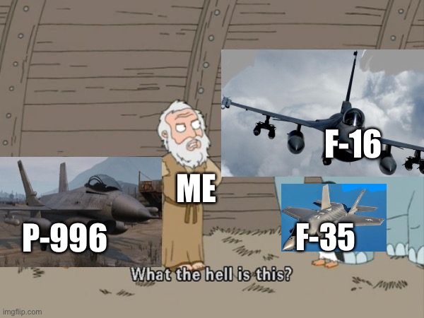 What the hell is this? | F-16; ME; F-35; P-996 | image tagged in what the hell is this,oh wow are you actually reading these tags,stop reading the tags,stop | made w/ Imgflip meme maker
