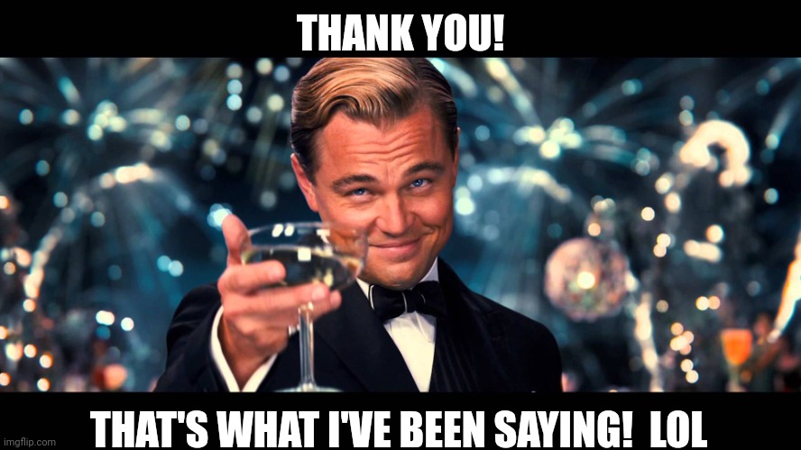 lionardo dicaprio thank you | THANK YOU! THAT'S WHAT I'VE BEEN SAYING!  LOL | image tagged in lionardo dicaprio thank you | made w/ Imgflip meme maker