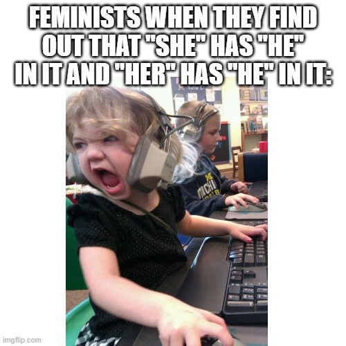 Another one of those dumb memes | FEMINISTS WHEN THEY FIND OUT THAT "SHE" HAS "HE" IN IT AND "HER" HAS "HE" IN IT: | image tagged in bruh | made w/ Imgflip meme maker