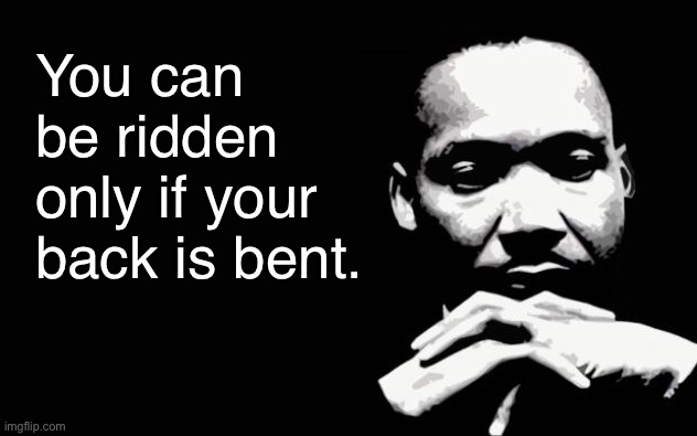Who is riding you now? | You can be ridden only if your back is bent. | image tagged in martin luther king jr | made w/ Imgflip meme maker