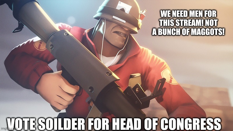 also, i dont know if i should vote for imgflip unity or nerd... | WE NEED MEN FOR THIS STREAM! NOT A BUNCH OF MAGGOTS! VOTE SOILDER FOR HEAD OF CONGRESS | made w/ Imgflip meme maker