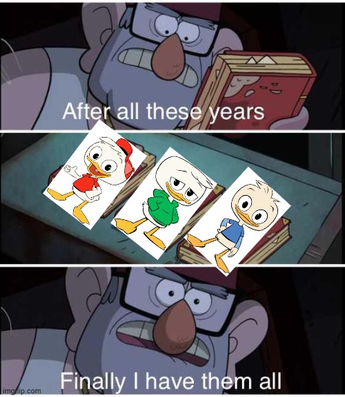 Ducktales and Gravity Falls crossover | image tagged in after all these years finally i have them all | made w/ Imgflip meme maker