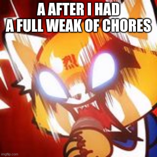 Retsuko rage | A AFTER I HAD A FULL WEAK OF CHORES | image tagged in retsuko rage | made w/ Imgflip meme maker
