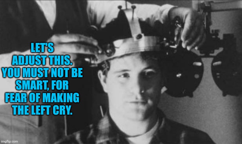 LET'S ADJUST THIS. YOU MUST NOT BE SMART, FOR FEAR OF MAKING THE LEFT CRY. | made w/ Imgflip meme maker