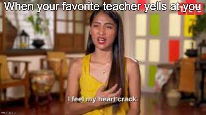 I feel my heart crack |  When your favorite teacher yells at you | image tagged in tlc,crack,meme,teacher,funny,memez | made w/ Imgflip meme maker