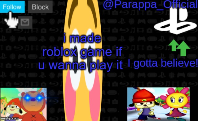 plae https://web.roblox.com/games/7719978698/Survive-the-Sonic-the-Killer-and-DaBaby-car | i made roblox game if u wanna play it | image tagged in parappa's new announcement | made w/ Imgflip meme maker