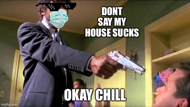 UHHHH | DONT SAY MY HOUSE SUCKS; OKAY CHILL | image tagged in say what again | made w/ Imgflip meme maker