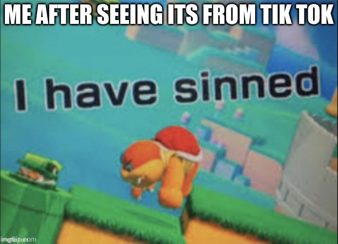 I have sinned | ME AFTER SEEING ITS FROM TIK TOK | image tagged in i have sinned | made w/ Imgflip meme maker
