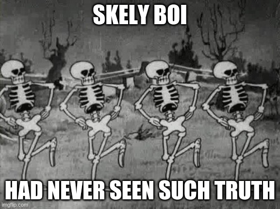 Spooky Scary Skeletons | SKELY BOI HAD NEVER SEEN SUCH TRUTH | image tagged in spooky scary skeletons | made w/ Imgflip meme maker
