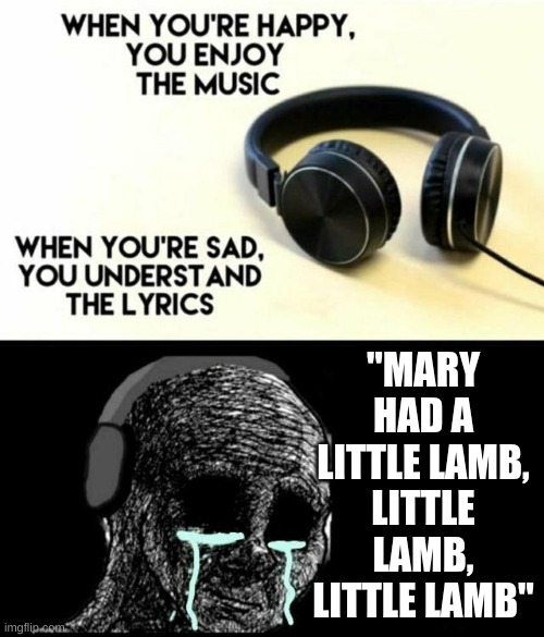 *sobbing* mary had a little lamb little lamb | "MARY HAD A LITTLE LAMB, LITTLE LAMB, LITTLE LAMB" | image tagged in sad lyrics,mary,a little lamb | made w/ Imgflip meme maker