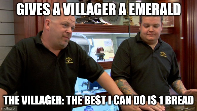 Pawn Stars Best I Can Do | GIVES A VILLAGER A EMERALD; THE VILLAGER: THE BEST I CAN DO IS 1 BREAD | image tagged in pawn stars best i can do | made w/ Imgflip meme maker