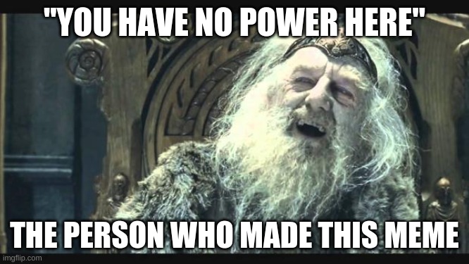 You have no power here | "YOU HAVE NO POWER HERE" THE PERSON WHO MADE THIS MEME | image tagged in you have no power here | made w/ Imgflip meme maker