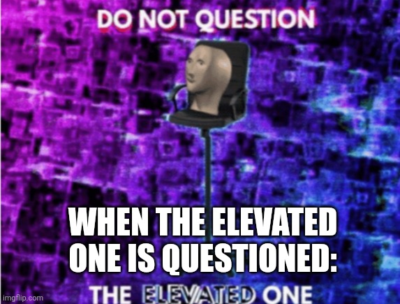 Do not question the elevated one | WHEN THE ELEVATED ONE IS QUESTIONED: | image tagged in do not question the elevated one,antimeme | made w/ Imgflip meme maker