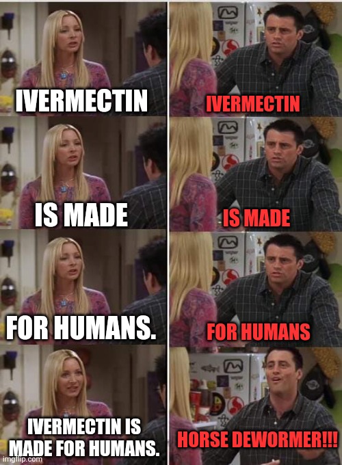 Phoebe Joey | IVERMECTIN; IVERMECTIN; IS MADE; IS MADE; FOR HUMANS. FOR HUMANS; IVERMECTIN IS MADE FOR HUMANS. HORSE DEWORMER!!! | image tagged in phoebe joey | made w/ Imgflip meme maker