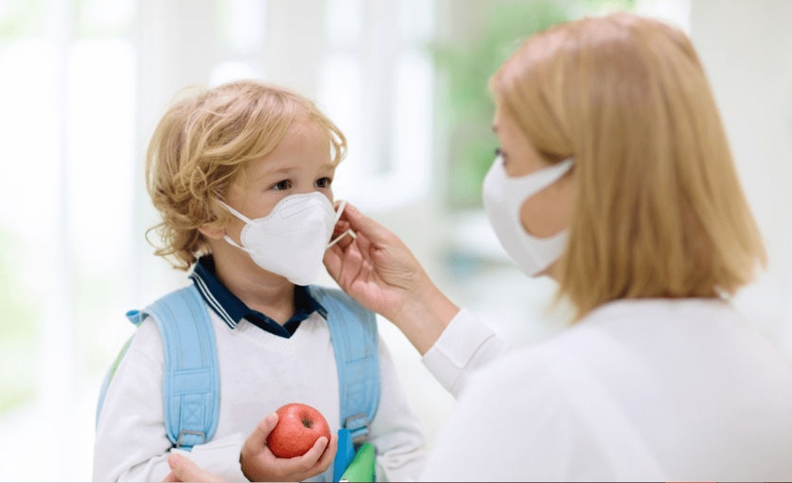 mother child with masks Blank Meme Template