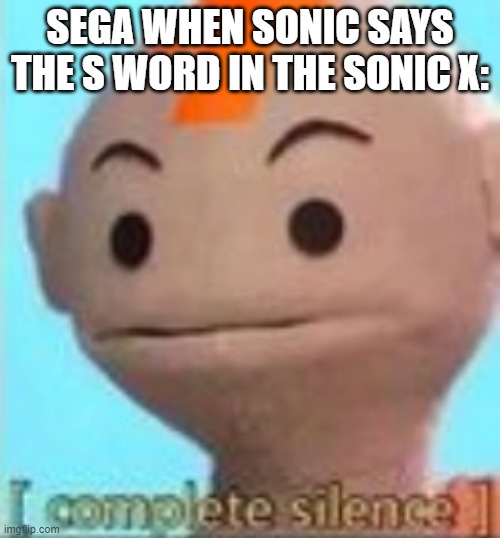 .... |  SEGA WHEN SONIC SAYS THE S WORD IN THE SONIC X: | image tagged in complete silence,sonic x,sonic,sonic the hedgehog,sega | made w/ Imgflip meme maker