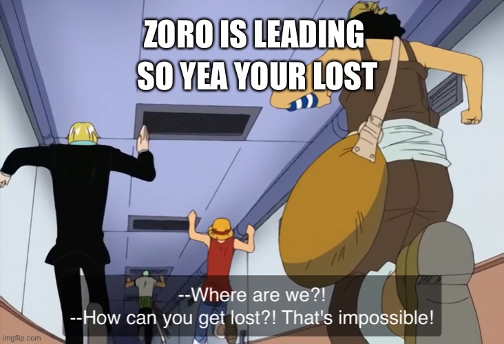 Zoro made them lost | SO YEA YOUR LOST; ZORO IS LEADING | image tagged in funny,one piece | made w/ Imgflip meme maker
