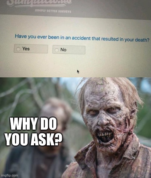 Zombie Problems |  WHY DO YOU ASK? | image tagged in zombies,online,dead | made w/ Imgflip meme maker
