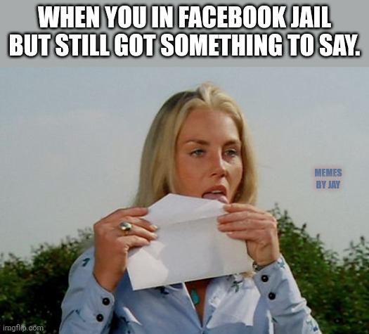 Bahaha | WHEN YOU IN FACEBOOK JAIL BUT STILL GOT SOMETHING TO SAY. MEMES BY JAY | image tagged in facebook,facebook jail,honest letter,white woman | made w/ Imgflip meme maker