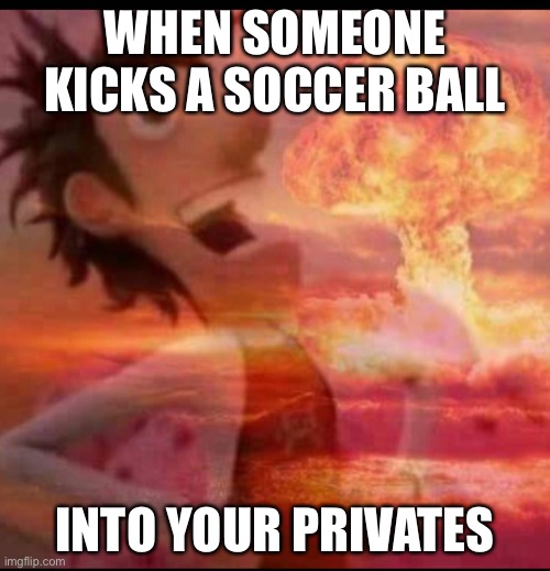 THE PAIN!!!!!!! | WHEN SOMEONE KICKS A SOCCER BALL; INTO YOUR PRIVATES | image tagged in mushroomcloudy | made w/ Imgflip meme maker