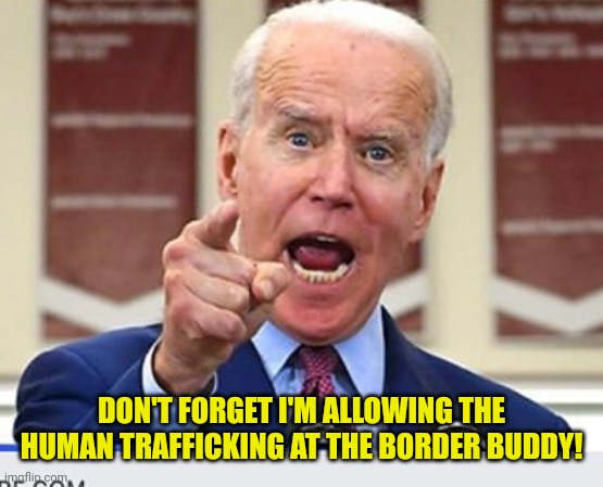 Joe Biden no malarkey | DON'T FORGET I'M ALLOWING THE HUMAN TRAFFICKING AT THE BORDER BUDDY! | image tagged in joe biden no malarkey | made w/ Imgflip meme maker