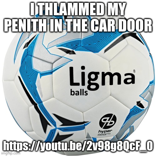 i thlammed my penith- | I THLAMMED MY PENITH IN THE CAR DOOR; https://youtu.be/2v98g8QcF_0 | image tagged in ligma balls | made w/ Imgflip meme maker