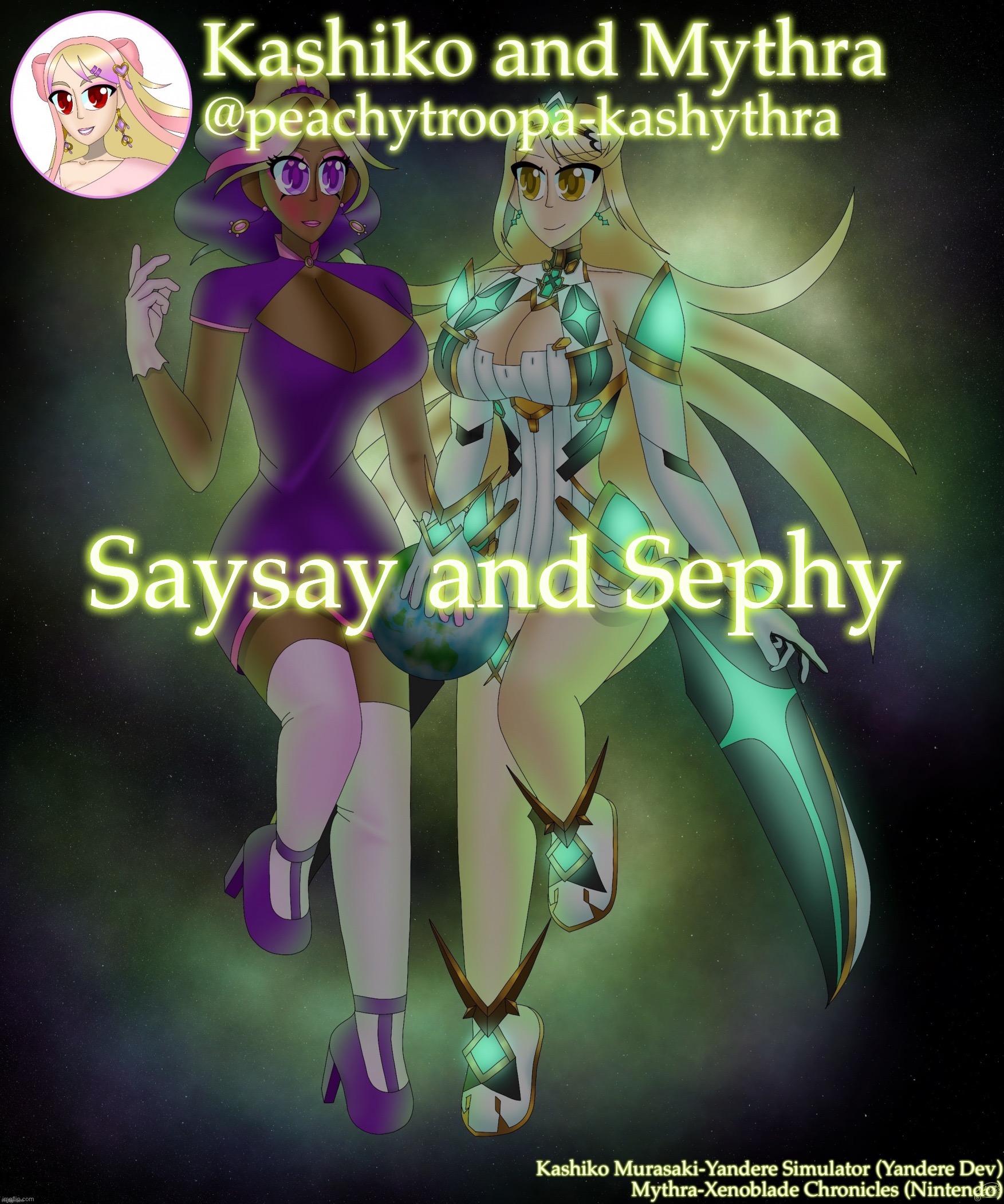Kashiko Murasaki and Mythra | Saysay and Sephy | image tagged in kashiko murasaki and mythra | made w/ Imgflip meme maker