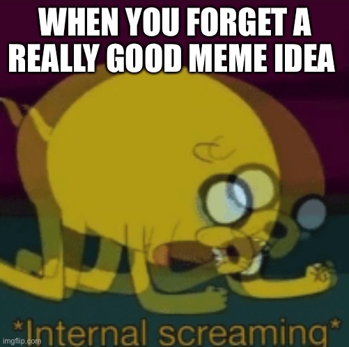 This happened 5x too many :l | WHEN YOU FORGET A REALLY GOOD MEME IDEA | image tagged in jake the dog internal screaming | made w/ Imgflip meme maker
