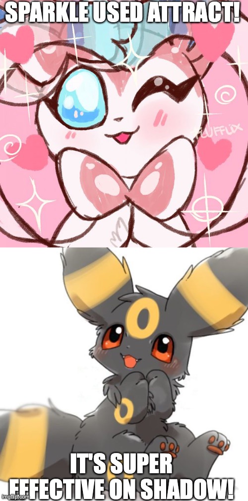 SPARKLE USED ATTRACT! IT'S SUPER EFFECTIVE ON SHADOW! | image tagged in adorable sylveon,cute umbreon 2 | made w/ Imgflip meme maker