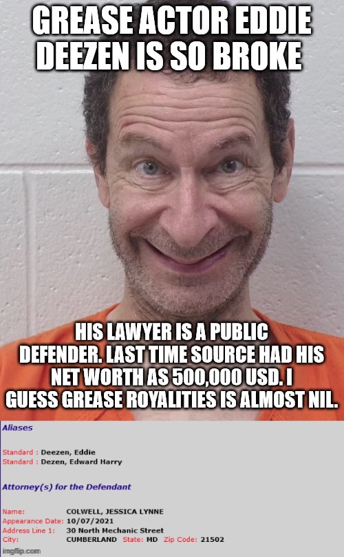 Actor known for Grease so broke Public Defender was hired | image tagged in eddie deezen,grease,dexters lab | made w/ Imgflip meme maker