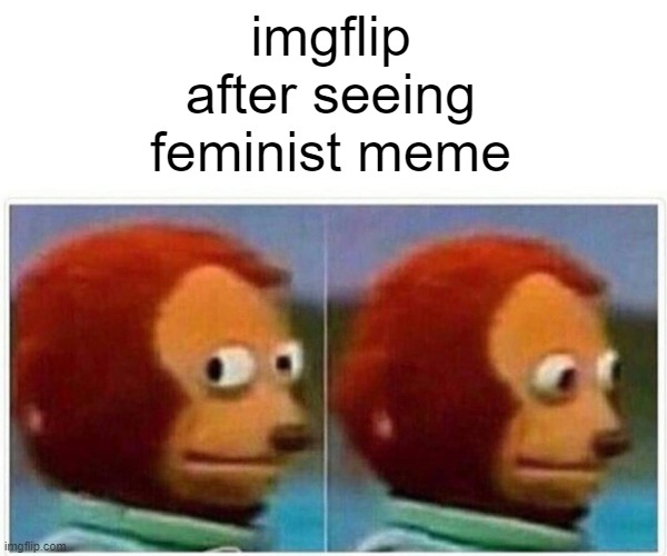 ye | imgflip after seeing feminist meme | image tagged in memes,monkey puppet | made w/ Imgflip meme maker