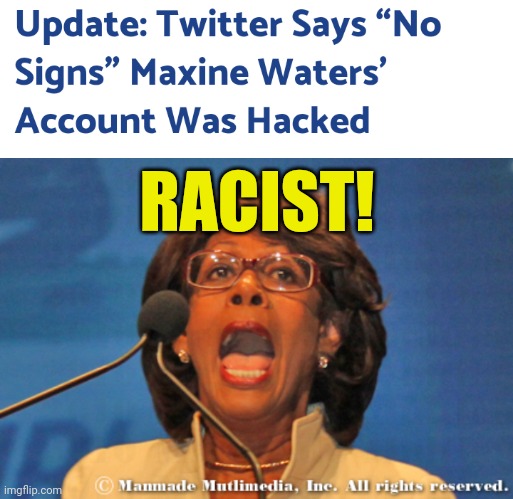 RACIST! | image tagged in maxine waters | made w/ Imgflip meme maker