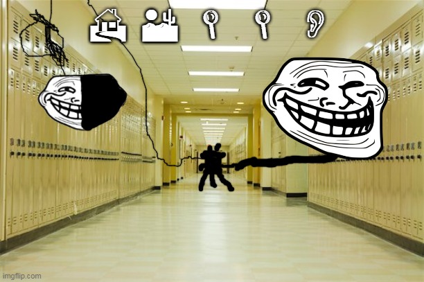 The "high school hallway monster" incident. | H E L L O | image tagged in high school hallway | made w/ Imgflip meme maker
