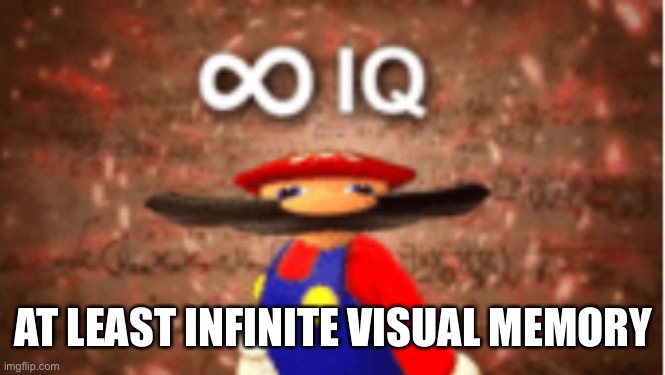 Infinite IQ | AT LEAST INFINITE VISUAL MEMORY | image tagged in infinite iq | made w/ Imgflip meme maker