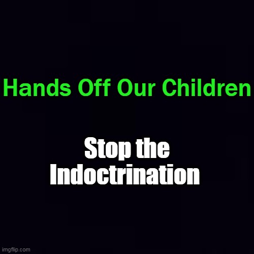 Plain black | Hands Off Our Children Stop the Indoctrination | image tagged in plain black | made w/ Imgflip meme maker