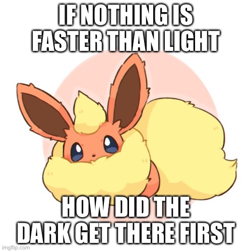 floof | IF NOTHING IS FASTER THAN LIGHT; HOW DID THE DARK GET THERE FIRST | image tagged in too much floof | made w/ Imgflip meme maker